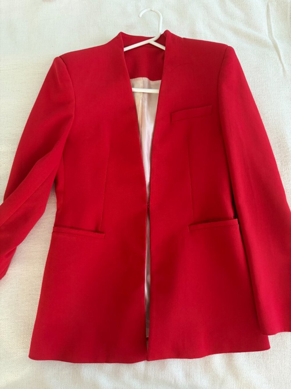 ZARA Red Open Front Blazer Jacket Long Sleeve Tailored Career Office Women’s Siz
